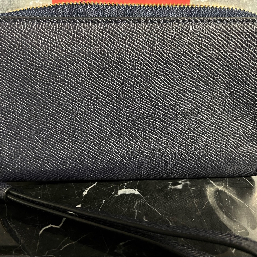 Navy Blue Coach Wristlet with Phone Pocket